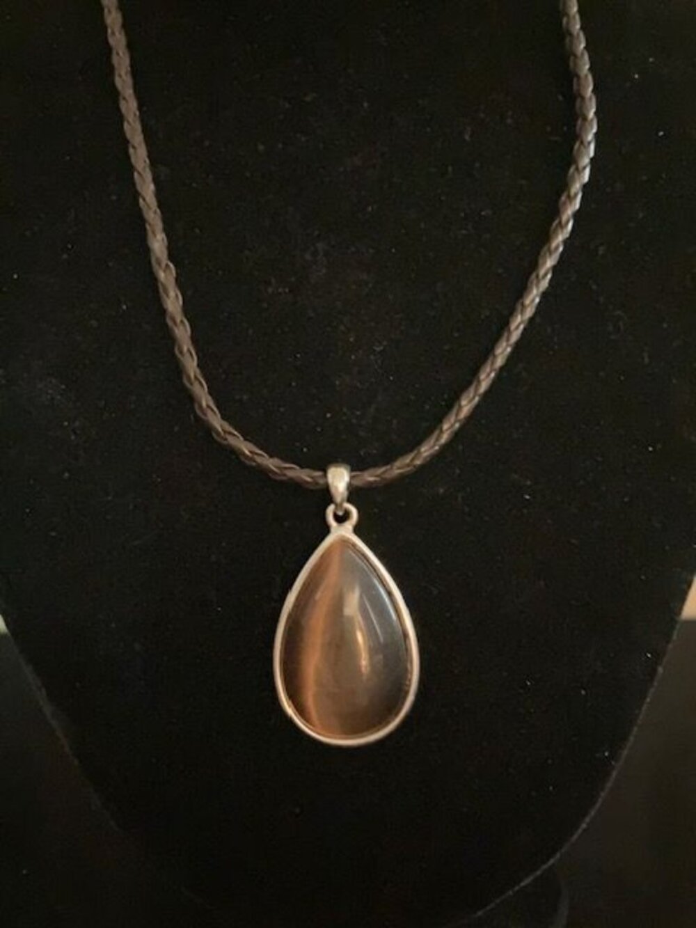 Brown Stone Pendant on Brown Cord Necklace